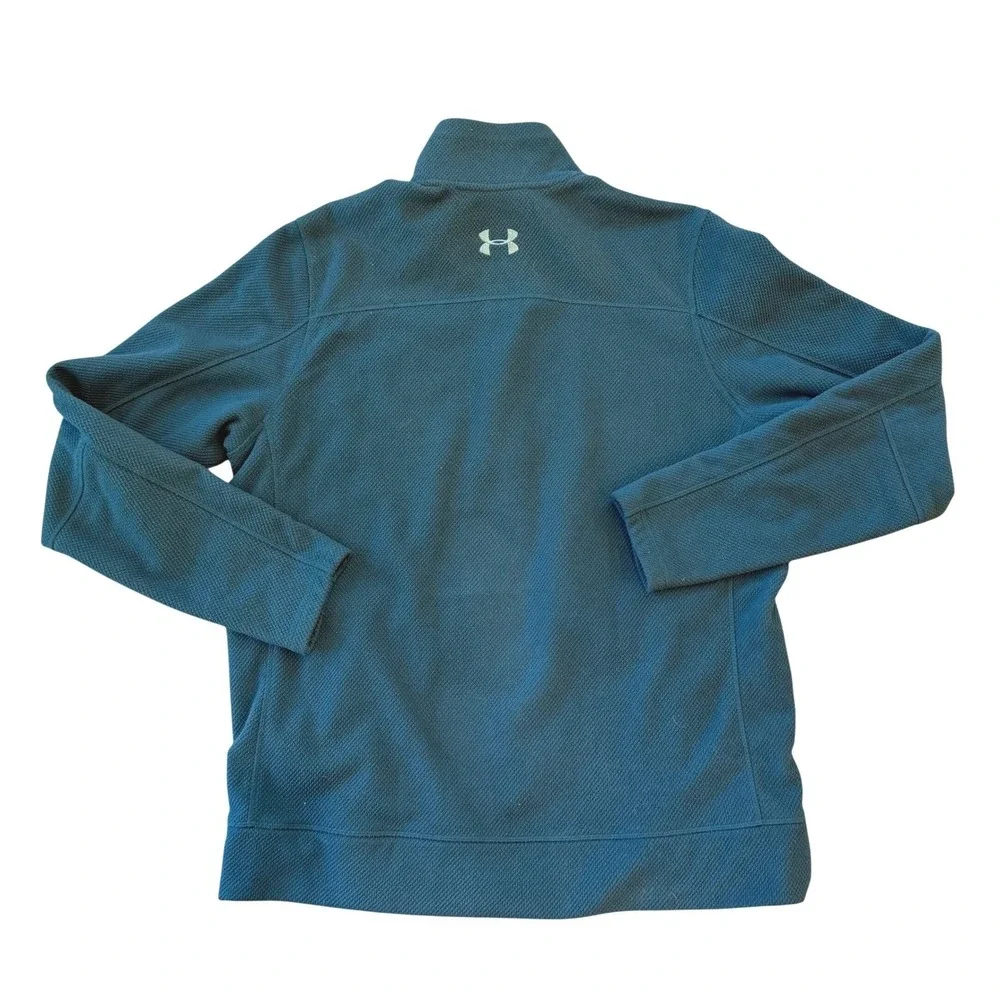 Under Armour Men Medium Teal Textured 1/4 Zip Fleece Pullover Kangaroo Pockets‎